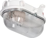 Orno Oval-7063Nb Taklampa, Armatur, 75W, E27, Ip54, Ik10, Transparent Polykarbonatdiffusor, Bakelitsockel, Metallnätskant, Vit