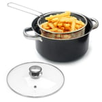 Vsorce4u 1 x 4 in 1 Stove Top Chip Deep Pan Fat Fry Fryer Stew Frying Basket Bake Glass Lid