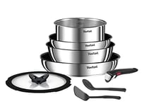 Tefal Ingenio Batterie de cuisine 8 pièces, Poêles, Casseroles, Poignée amovible, Induction, Acier inoxydable, Revêtement antiadhésif, Empilable, Compatible lave-vaisselle, Emotion L8979804