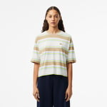 Lacoste T-shirt oversize coton fluide rayé Taille 42 Blanc/beige/bleu/jaune