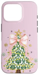 Coque pour iPhone 16 Pro Noeud en ruban rose coquette vert sapin de Noël Preppy Holiday