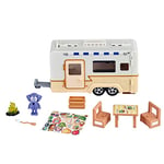 Bluey Caravan Adventure Playset Flip and Fold Out Feature Kitchen and Camp Beds including 2.5 Inch Jean Luc Articulated Action Figure and Camp Fire Accessories