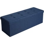 Banc de rangement coffre avec couvercle grand pouf pliable chambre entrée gain d'espace volume de 120 l charge max de 300kg rembourrage bleu foncé