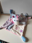 Doudou plat Licorne bleu blanc rose pois ailes fleurs Nicotoy Simba neuf