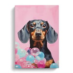 Dachshund Bubble Gum Painting No.3 Canvas Print for Living Room Bedroom Home Office Décor, Wall Art Picture Ready to Hang, 30x20 Inch (76x50 cm)