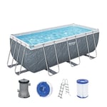 Piscine hors sol Power Steel™ motif marbre gris 412 x 201 x 122 cm, filtre à cartouche, échelle, diffuseur Chemconnect™