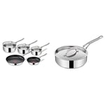 Tefal Jamie Oliver Cook's Direct Stainless Steel Frying Pan, 5 Piece Cookware Set & Jamie Oliver Cook's Classics Stainless Steel Saute Pan, 24 cm, Non-Stick Coating