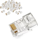 RJ45 Connector, 50 Pack Cat5E/Cat5 Ethernet Modular RJ45 Plugs, Gold Plated Crim