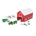 John Deere Jouet Britains 24 pièces avec Animaux de la Ferme, véhicules et Grange Rouge (échelle 1:64) - Grange avec poignée intégrée pour Rangement - Jouet Enfant 3 Ans et +.