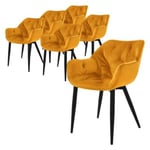 Lot de 6 chaises de salle à manger assisejaune moutarde velours pieds métal noir