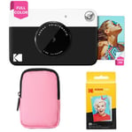 KODAK Printomatic Full-Color Instant Print Camera Starter Bundle + Soft Case + Zink 20pk Photo Paper - Colorful Photos On 2x3" Sticky-Back Paper - Fun Gift for Birthday Christmas Holiday - Black