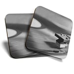 2 x Coasters (BW) - Retro Record Player Vinyl  #36130