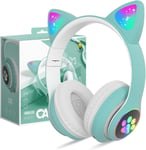 Casque Bluetooth Pour Enfants Sans Fil,Casque Cat Pliable Avec Led Flash Lumieres Glow,Enfants Bluetooth 5.0 Avec Microphone Et Contrôle Du Volume,Carte Slot Pour Pc/Tablettes/Tv(Green)