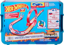 Hot Wheels Track Builder Flamme Coffret avec 1 Voiture, 16 éléments de Construction et de Cascade, boîte de Jeu et de Rangement, HMC04