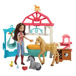 Dreamworks Spirit Lucky's Foal Nursery - Playset with 4 Animal Figures & Lucky Doll - Hoof-Activated Cradle - Caretaking Accessories - 7' Doll - Gift for Kids 3+