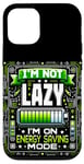 Coque pour iPhone 15 Batterie rétro pour gamer I'm Not Lazy Mode économie d'énergie