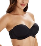 Lemorosy Soutien-Gorge sans Bretelles Femme Push-up à Armatures Dos Nu Moulé Multipositions pour Robes de soirée de Bal de mariée (Noir,FR90C