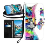 Sunrive Case For Motorola Moto e7, PU Leather Phone Holster Case Card Slot Flip Wallet Stand Function gel magnetic Protective Skin Cover (Butterfly cat B1)