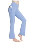 BALEAF Legging évasé pour femme avec poches zippées 73,7 cm/78,7 cm - Taille haute en V croisé - Pantalon de yoga gainant, 29-Bleu clair, XS