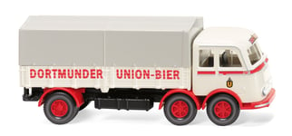 WIKING, MERCEDES LP 333 porteur plateau bâchée DORTMUNDER UNION, échelle 1/87...