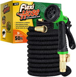 Flexi Hose Expandable Garden Hose - 50FT Heavy Duty Water Hose, Retractable Hose with 2cm Brass Fittings - Expandable Hose Design Includes Spray Nozzle (Black 15 Metres)