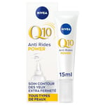 NIVEA Q10 Power Soin Contour des Yeux (1x15 ml), crème anti rides yeux enrichie en Q10 pur & Acide Hyaluronique, crème anti-âge anti-cernes booster de collagène, crème hydratante tous types de peaux