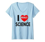 Womens I Love Science I Heart Science For Men Women Kids Teacher V-Neck T-Shirt