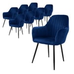 Lot de 8 chaises de salle à manger rembourrée asisse en velours bleu en métal