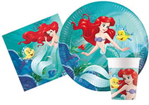 Ciao- Kit Table Fête Party Ariel Little Mermaid la Petite Sirène 8 Personnes (44 pcs: Assiettes, gobelets, Serviettes) Disney Princesses Vaisselle Princess, Cartoon, AZ033, Multicolor