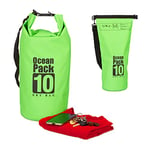 Relaxdays Sac étanche Ocean Pack 10 litres léger compact extérieur kayak ski sport voile snowboard, vert