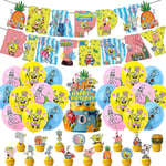 Spongebob Fyrkant Fest Dekorationer Kit Banner Ballonger Tårta Cupcake Toppers Set Gåvor