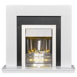 Adam Malmo Fireplace in White & Black/White with Helios Electric Fire in Brus...