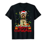 Yorkshire Terrier Dog Lover Santa Hat Merry Christmas Lights T-Shirt