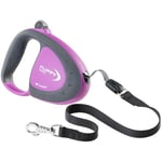 Ferplast Laisse Chien Enrouleur Flippy Tech, Laisse pour Grands Chiens jusqu'à 50 Kg. Sangle Extensible Max 5 m. Bouton de Verrouillage et de déverrouillage Unique, Violet