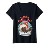 Womens Merry Christmas Wild Turkey V-Neck T-Shirt