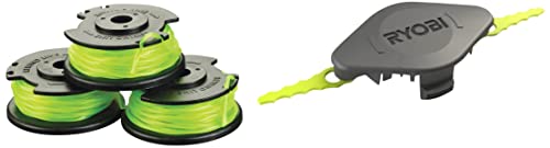 Ryobi RAC143 36V grass trimmer spool (3 pack) & Ryobi Double Serrated Blades Head for RAC155 Edger Black