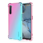 HAOYE Case for Oppo Find X2 Lite Case, Gradient Color Ultra-Slim Crystal Clear Anti Smudge Silicone Soft Shockproof TPU + Reinforced Corners Protection Phone Cover (Pink/Green)