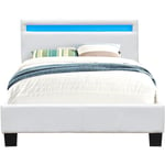 Angel - Solide et Confortable Lit 120x190 avec Sommier + Tête de Lit avec Eclairage led Couleur blanc + Pieds en 10 cm pour matelas en - 2 x 13