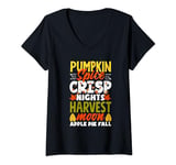 Womens Pumpkin Spice Crisp Nights Harvest Moon Apple Pie Fall V-Neck T-Shirt