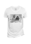 T-Shirt Homme Col V John Lennon Yoko Ono Vintage Beattles Noir & Blanc 70's