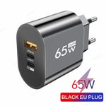 Adaptateur de charge rapide USB Type C PD 65W,chargeur de téléphone portable,iPhone,Samsung,Xiaomi,charge rapide 3.0,prise murale - Type EU Black