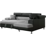 Canapé d'angle convertible Sophia luxe - 265 x 190.5 x 80/91 cm - Noir / Gris - 5 places - Angle droit - Noir.