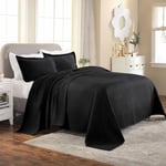 Superior 100% Cotton Basket Weave Bedspread with Shams, All-Season Premium Cotton Matelasse Jacquard Bedding, Quilted-Look Geometric Basket, King, Black