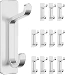 pickpiff Self Adhesive Hooks for Hanging, Extra Sticky Metal Stainless Hooks for Coat Towel Key Hat, Wall Mounted Heavy Duty, Removable Hanger for Bathroom, Kitchen, Hall, Over Door, Silver, 12 Pack