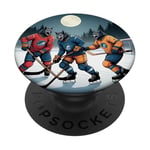 Werewolves Playing Hockey Under a Full Moon on Halloween PopSockets Swappable PopGrip