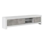 DENAE - Meuble TV 3 Portes L207cm Laqué Blanc Brillant et Gris Marbré