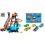 Hot Wheels City Station de Lavage Ultime, Coffret de Jeu avec Pistes pour Changer la Couleur des Voitures + 5 véhicules Color Shifters, Lot de Voitures Miniatures changeant de Couleur dans l'eau