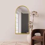 MirrorOutlet Grand Miroir Mural Moderne en métal doré arqué : 140 x 70 cm – Convient pour Chambre à Coucher, Salon, Dressing et espaces de Vie.