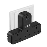 Plug Adaptor UK 3 Way, JSVER Plugs Extension Multi Sockets with 3 USB Slots(5V/2.4A) Wall Socket Extension 13A for Home, Office, Kitchen,Black