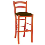 Tabouret Haut en Bois Orange H 73 CM Rustique Avec Siège Cuir Artificiel Brun